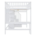 Lit mezzanine double en pin avec bureau et rangement