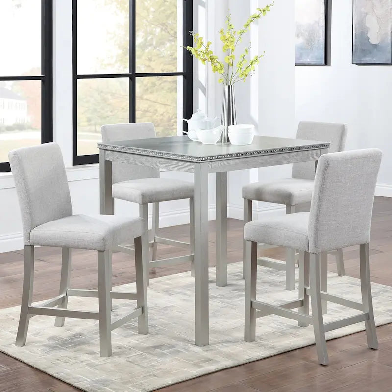 Modernes 5-teiliges Esszimmer-Set mit quadratischem Tisch in Tresenhöhe und 4 gepolsterten Stühlen