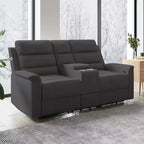 Beige-graues Relaxsofa aus Tech-Gewebe, 2-Sitzer, mit verstellbarer Rückenlehne und Fußstütze