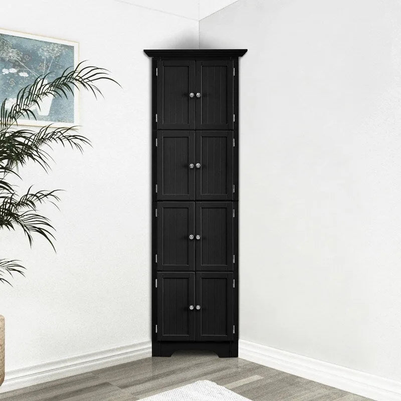 Meuble de rangement d’angle haut avec 8 portes et 4 étagères
