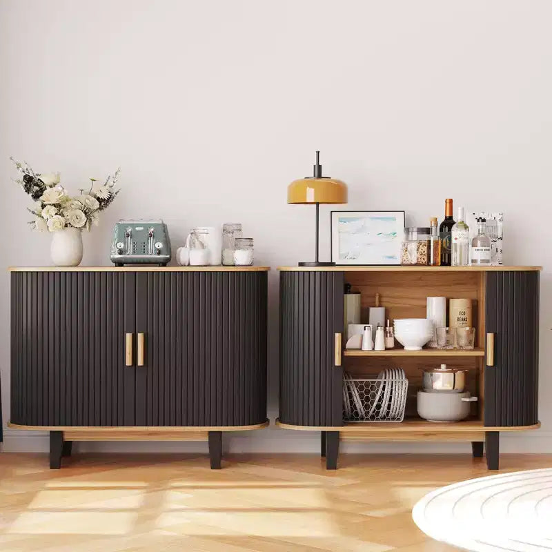 Buffet à façade cannelée de 40 po, meuble de rangement avec porte coulissante et étagère réglable, meubles de rangement modernes de type crédence, console de bar à tambour