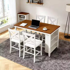 Conjunto Homy Casa de mesa de jantar e cadeiras de 5 peças, de altura de balcão, com prateleiras de arrumação, branco e nogueira, estilo quinta moderna