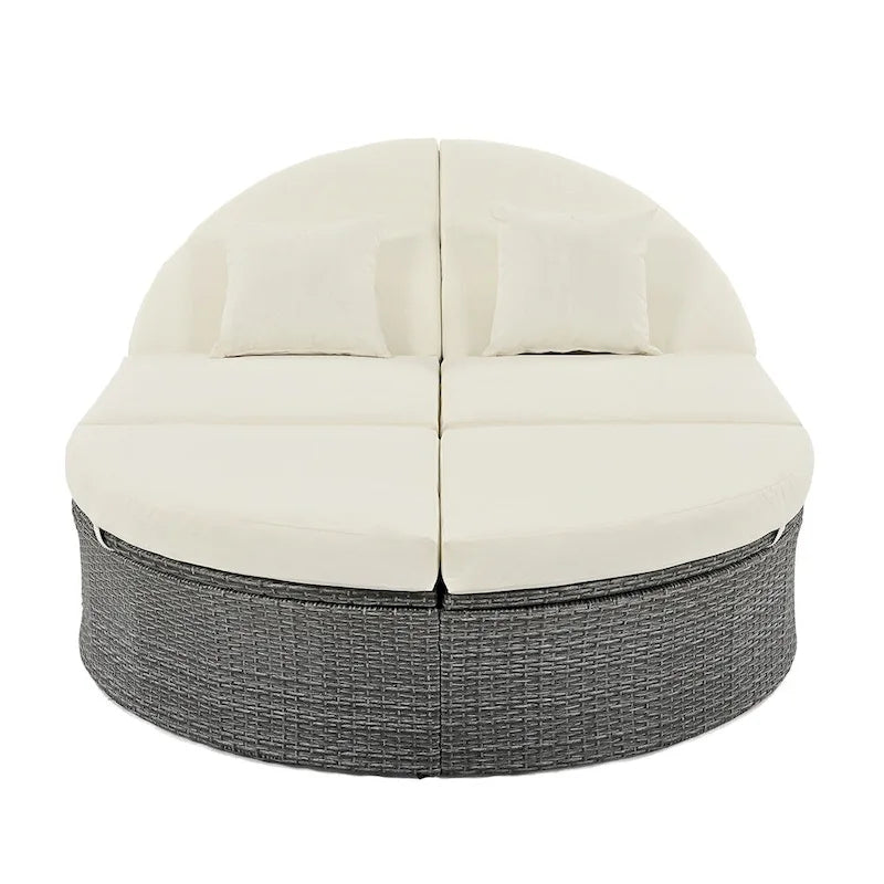 Letto prendisole da esterno per patio, daybed per 2 persone con cuscini e guanciali