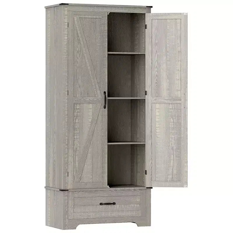Armoire garde-manger de style champêtre HOMCOM 72 po avec portes de grange, grande armoire de rangement de cuisine avec étagères réglables et tiroir