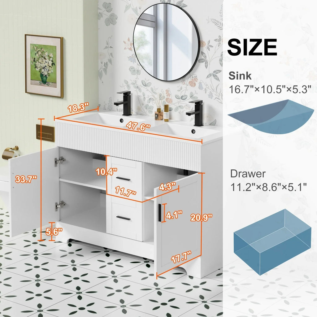 Wavy Line Badezimmermöbel-Set mit Waschbecken und Wasserhahn, 30/36/48 Zoll