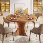 Mesa de jantar redonda Lantine de 47.24 polegadas para 4-6 pessoas, mesa de cozinha estilo quinta com base de pedestal, mesa de jantar pequena para sala de jantar ou sala de estar, castanha