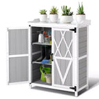 Armoire de rangement extérieur, établi de rempotage – poste de travail de jardin en bois imperméable avec plateau galvanisé, étagères réglables pour cour, terrasse ou pelouse