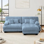 Sofá de dois lugares em forma de L, sofá modular em chenille com almofadas lombares