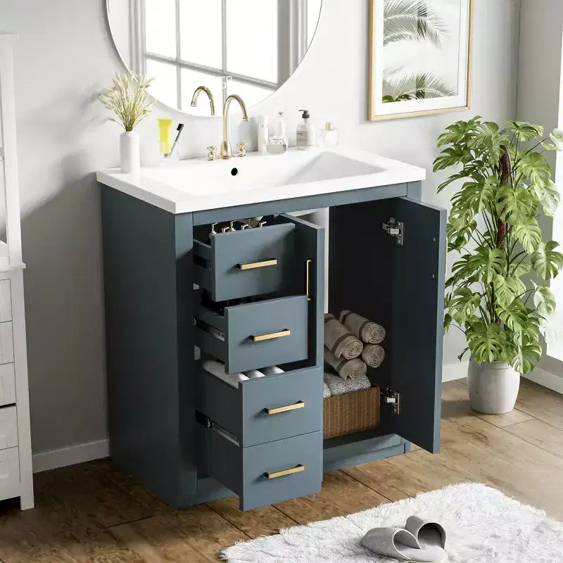 Badkamermeubel voor enkele wastafel van 30 met kast en 3 laden - zwart / blauw / groen / indigo / wit