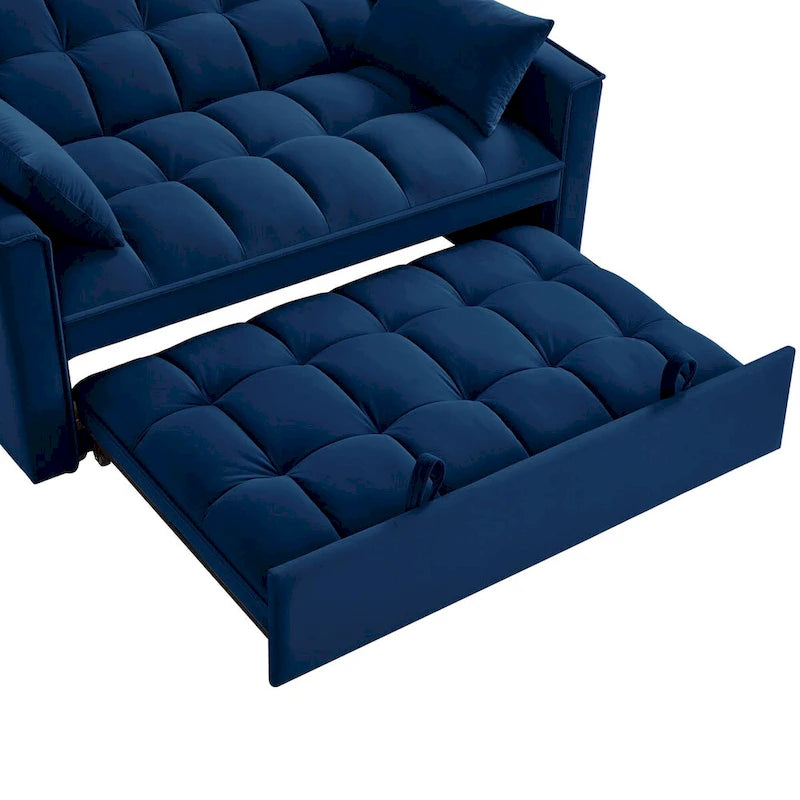 Sofá-cama de 2 lugares 4 em 1 com braços e bolsos de arrumação, sofá-cama extraível multifunções com encosto ajustável