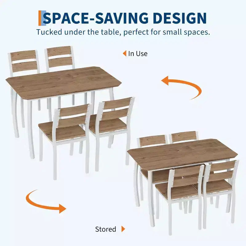Ensemble table et chaises de cuisine à structure métallique en 5 pièces, avec design chanfreiné