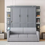 Queen-Murphy-Bett zum Herunterklappen mit Sofa, Schrankbett in Queensize zum Falten mit Bücherregal und Einlegeböden für Gästezimmer oder Büro