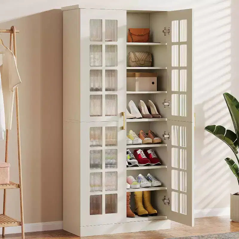 Lantine hoher Schuhschrank mit Türen, 8-stufige Schuhaufbewahrung mit verstellbaren Einlegeböden, moderner Schuhschrank für Flur, Kleiderschrank und Wohnzimmer, Weiß