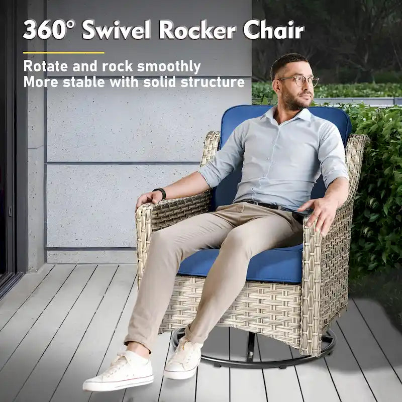 Ensemble de conversation de mobilier de patio extérieur XIZZI en 9 pièces avec fauteuil pivotant