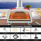 Multibrennstoff-Pizzaofen für den Außenbereich, Steinofen-Pizzaofen mit Gasbrenner und Holzfach – 12 Zoll