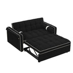 Sofá-Cama Convertível de Veludo para 2 Pessoas, com 55', Cama Extensível, Encosto Reclinável Ajustável, Bolsos Laterais e Suporte para Telemóvel