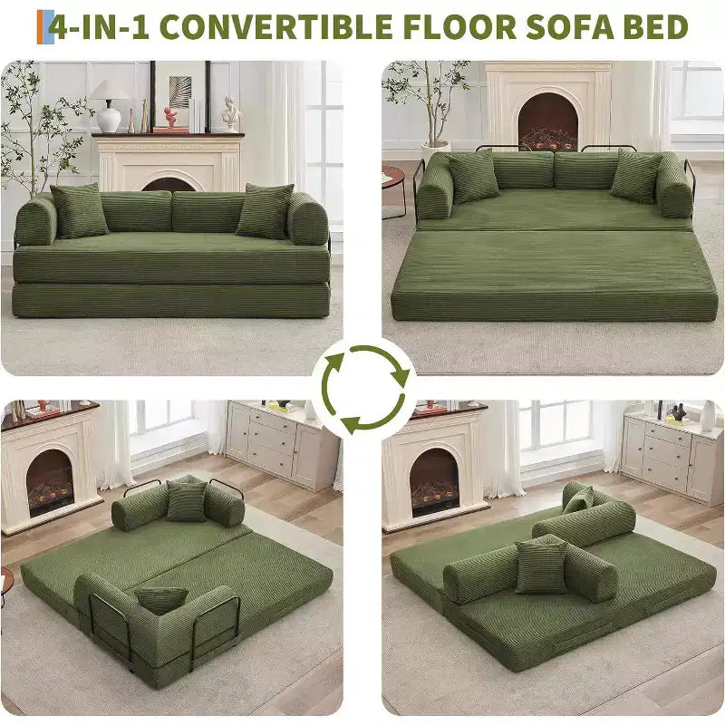 2-in-1 slaapbank, comfortabele opklapbare corduroy-slaapbank met diepe zitting en brede armleuningen, bank zonder frame voor woonkamer en appartementen