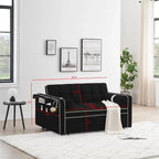 Sofá-Cama Convertível de Veludo para 2 Pessoas, com 55', Cama Extensível, Encosto Reclinável Ajustável, Bolsos Laterais e Suporte para Telemóvel