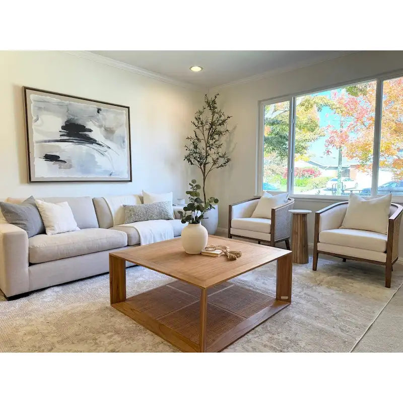 Cadeira de destaque Tillman em linho com braços e rattan