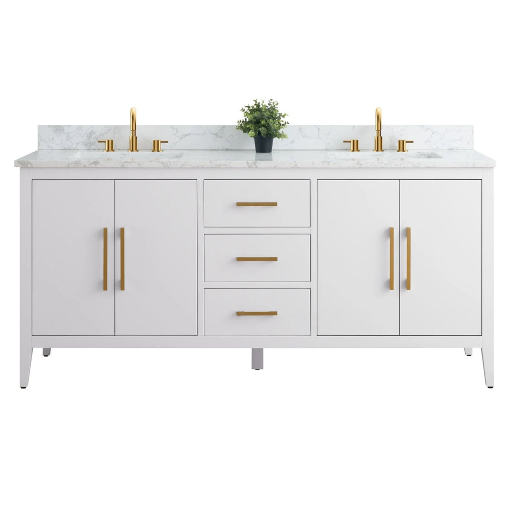 Mobile bagno Vanity Art 72 con doppio lavabo e piano in marmo composito