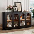 Großes Buffet-Sideboard mit 4 Türen und Glastüren, gewölbter Schrank mit verstellbaren Einlegeböden für die Küche
