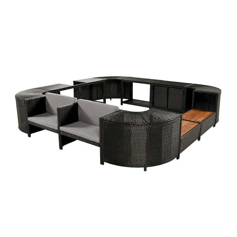 Spa-Umrandung, Spa-Gestell, viereckiges Outdoor-Lounge-Set aus Polyrattan
