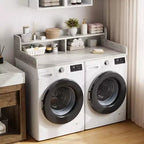 Dessus de lave-linge et sèche-linge en bois, plan de travail de buanderie de 54 po avec étagère de rangement à 2 niveaux, surface de travail antidérapante avec rebords pour l'organisation de la buanderie