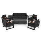 Giovanna Outdoor-Aluminium-Sitzgruppe für 7 Personen mit Feuerstelle von Christopher Knight Home