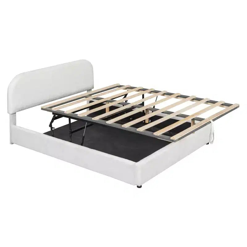 Letto imbottito matrimoniale con contenitore sollevabile - bianco