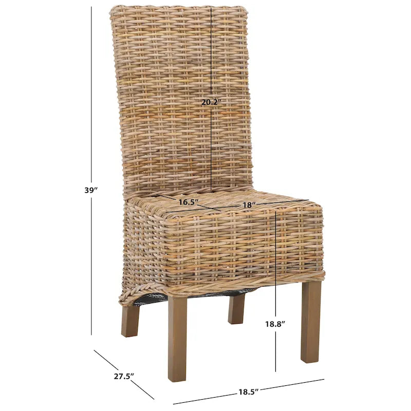 Conjunto de 2 cadeiras de jantar em vime natural 19W x 22D x 41H, estilo boho costeiro
