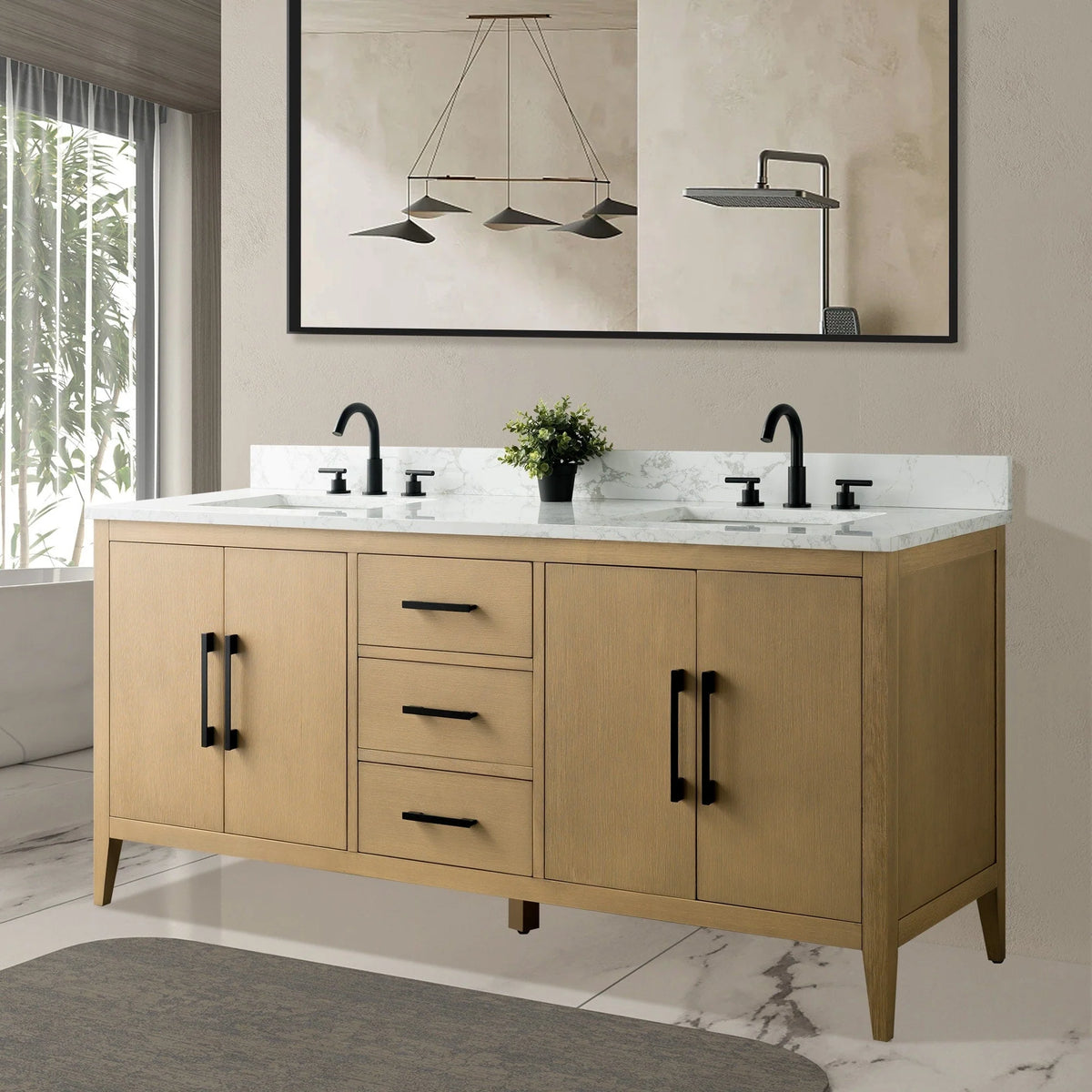 Mobile bagno Vanity Art 72 con doppio lavabo e piano in marmo composito