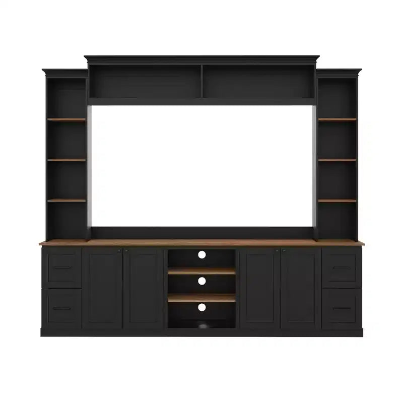 Ensemble mural de centre multimédia de style ferme 4-en-1 ModernLuxe, compatible avec les téléviseurs jusqu'à 70 pouces, meuble TV avec étagères réglables et tiroirs