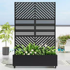 MAYEERTY truhlík s mříží, železo, černý, paralelní linie 01, lamelový klasický kombinovaný styl, 72x47x16in, sada 3 kusů
