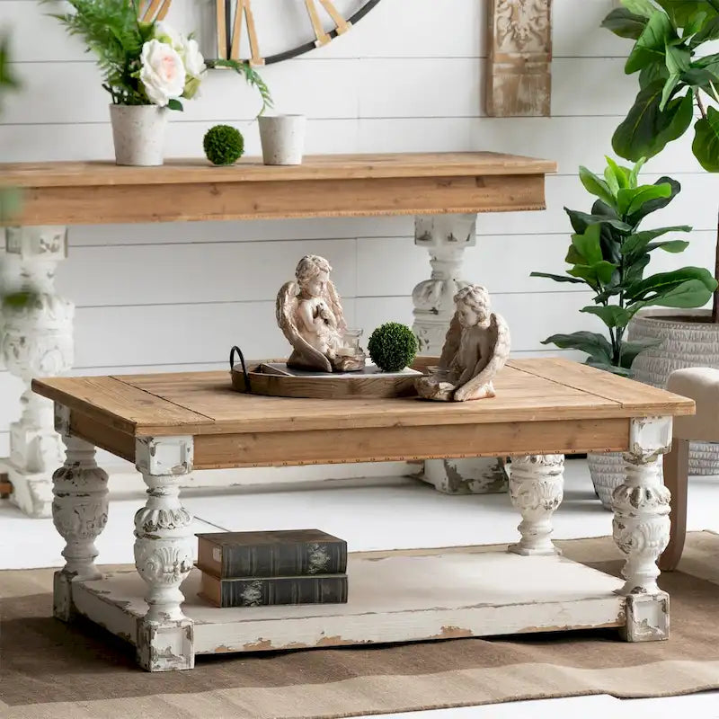 Rechthoekige antiek witgewassen houten koffietafel