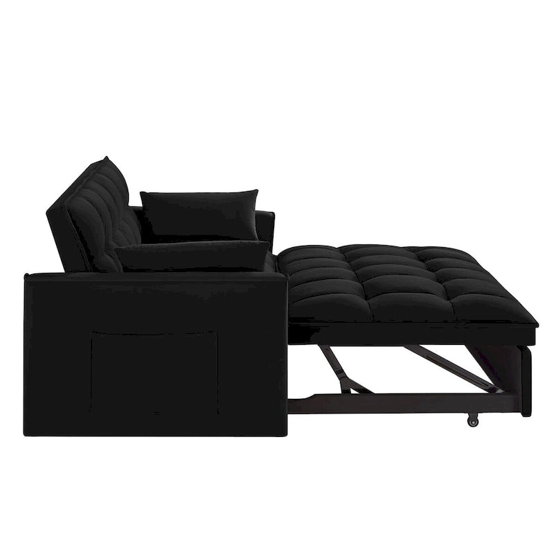 Sofá-cama de 2 lugares 4 em 1 com braços e bolsos de arrumação, sofá-cama extraível multifunções com encosto ajustável