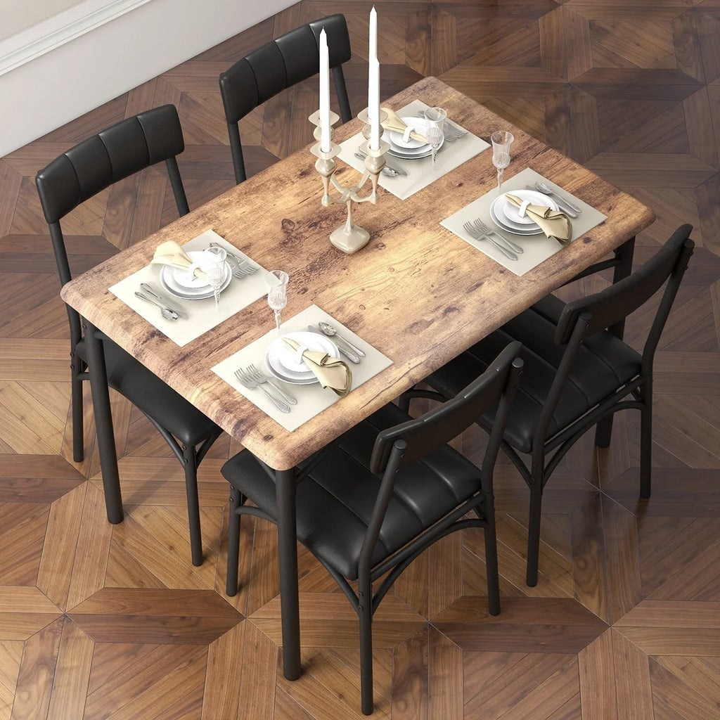 Conjunto de mesa de jantar retangular para 4 pessoas com cadeiras estofadas