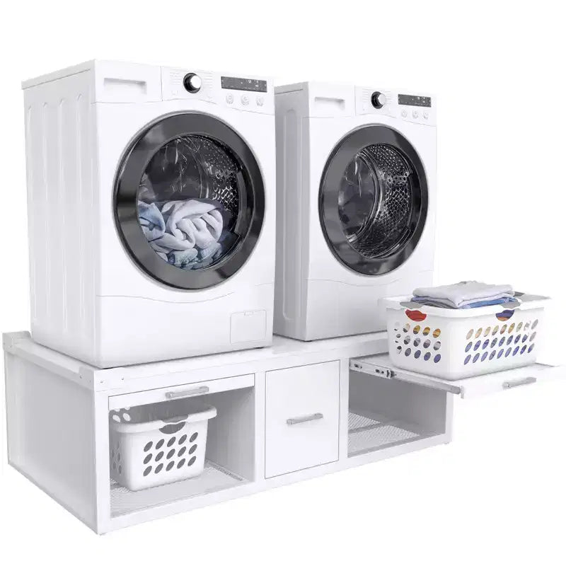 Pedestais GDLF para máquina de lavar e secar, suporte universal para máquina de lavar e secar com prateleira extraível, branco
