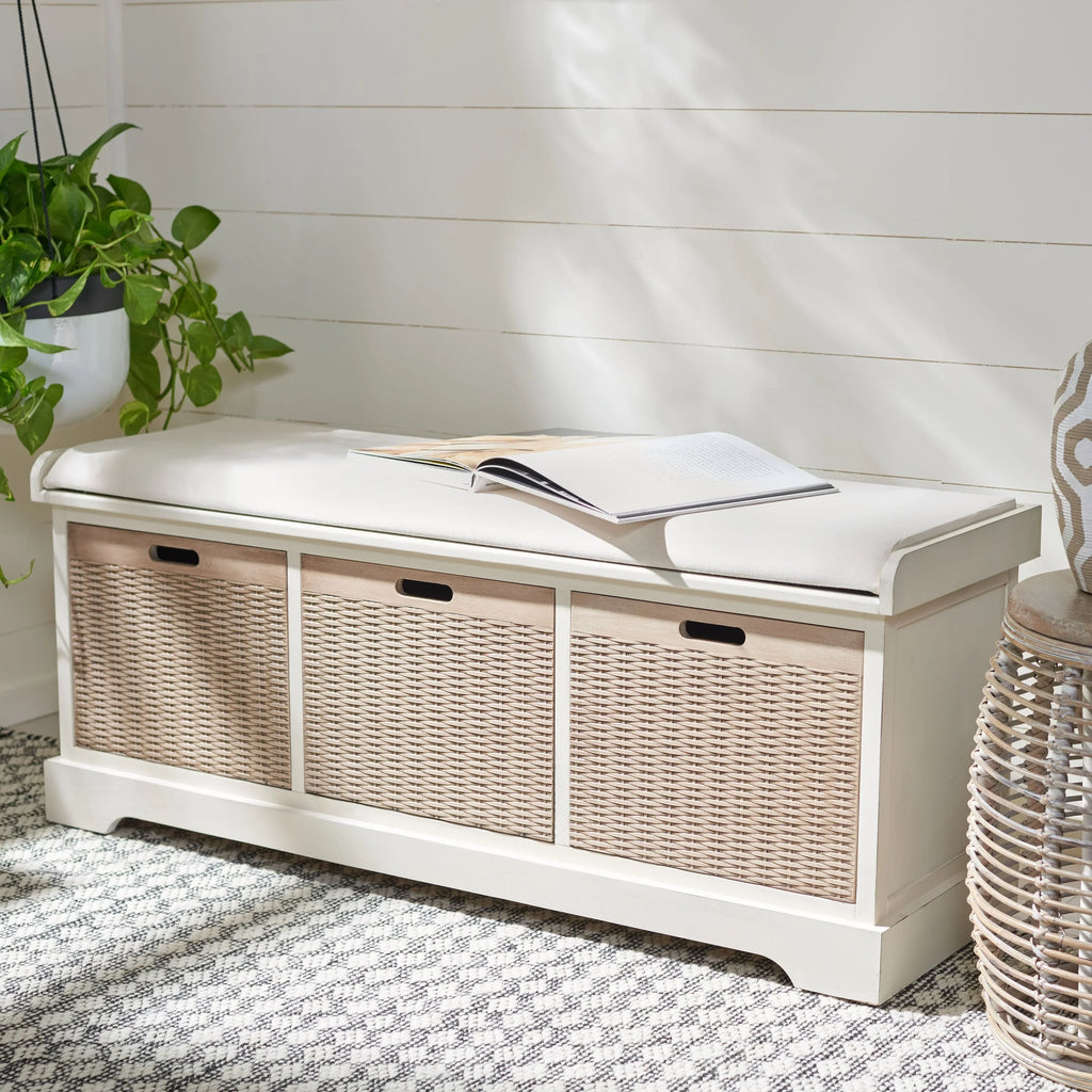 Úložná lavice SAFAVIEH Fiorello se 3 zásuvkami a polstrováním - 47.3 W x 15 L x 19 H - 47Wx15Dx19H
