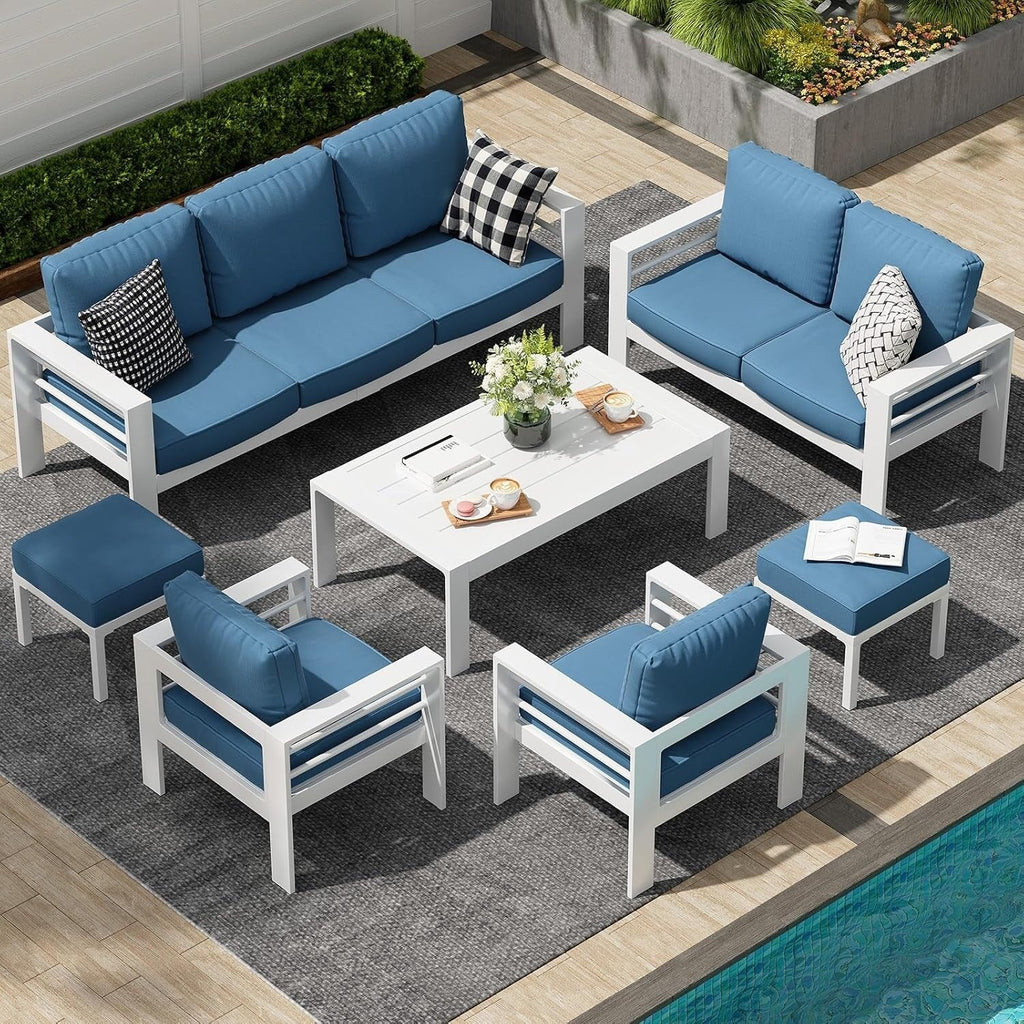 AECOJOY 7-delige aluminium tuinmeubelset voor buiten, loungeset