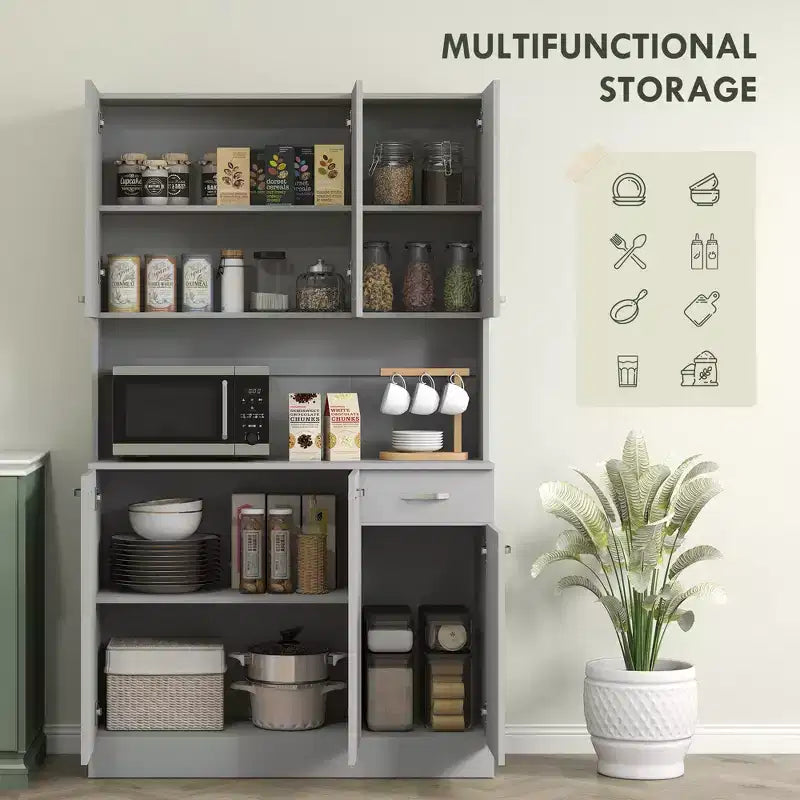 71 Küchenschrank, hoher Aufbewahrungsschrank mit Mikrowellenablage, moderner Küchenbuffetschrank, 3 verstellbare Regalböden für Wohnzimmer und Esszimmer