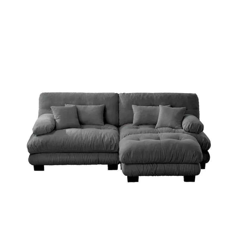 Sofá de dois lugares em forma de L, sofá modular em chenille com almofadas lombares