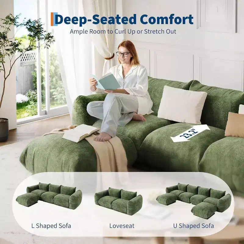 Modulares 2-Sitzer-Sofa aus Chenille-Stoff, Cloud-Sofa mit hoch belastbarem Schaumstoff, kompaktes Sofa ohne sichtbare Füße für kleine Räume