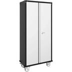 Armoire de rangement de garage à roulettes avec panneau perforé, armoire métallique verrouillable de 72 pouces de hauteur avec 2 portes et 4 étagères réglables pour atelier de garage