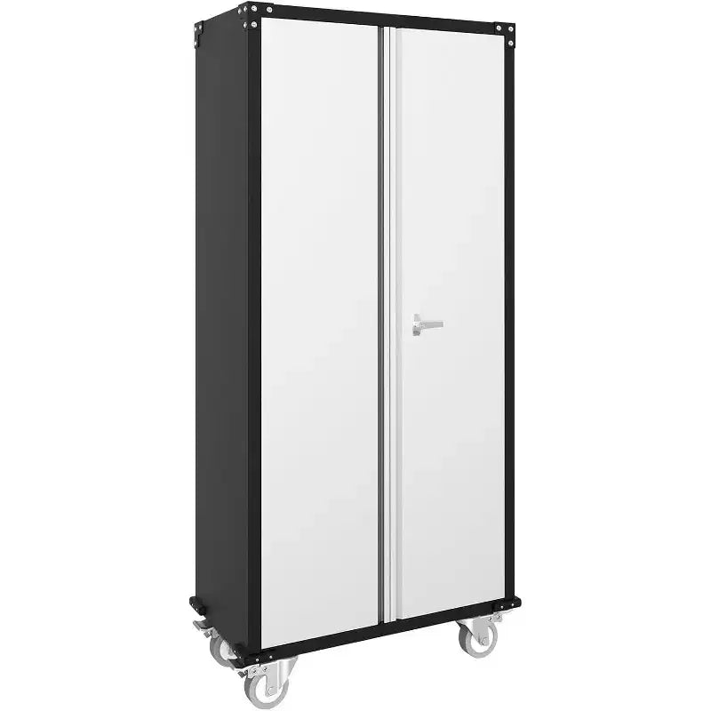 Armoire de rangement de garage à roulettes avec panneau perforé, armoire métallique verrouillable de 72 pouces de hauteur avec 2 portes et 4 étagères réglables pour atelier de garage