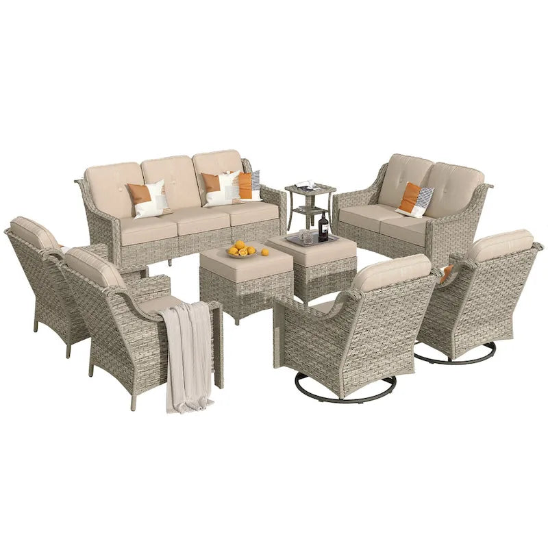 Ensemble de conversation de mobilier de patio extérieur XIZZI en 9 pièces avec fauteuil pivotant