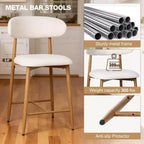 Tabouret de bar à hauteur de comptoir avec assise rembourrée et pieds en métal, chaise moderne de 26,3 pouces pour îlot de cuisine