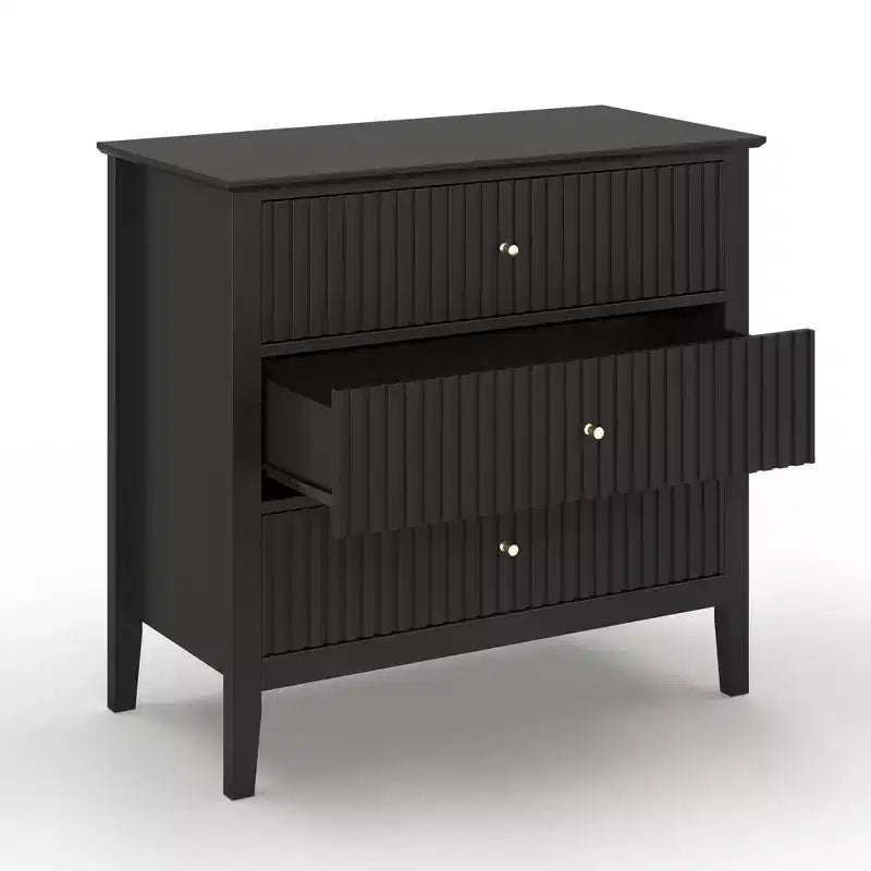 Comò Heynemo a 3 cassetti, comodino in legno verniciato alto 30 pollici con contenitore, ampia cassettiera moderna con guide a sfere