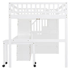 Letto a soppalco matrimoniale con scale, libreria, scrivania e guardaroba, mobile multifunzionale salvaspazio per bambini e ragazzi - bianco