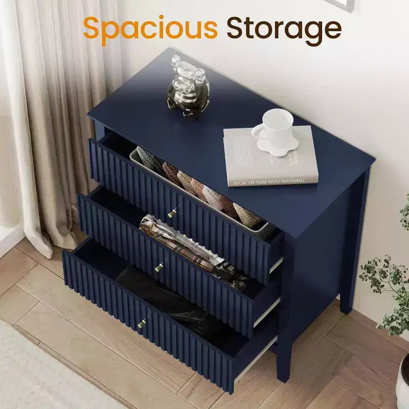 Comò Heynemo a 3 cassetti, comodino in legno verniciato alto 30 pollici con contenitore, ampia cassettiera moderna con guide a sfere