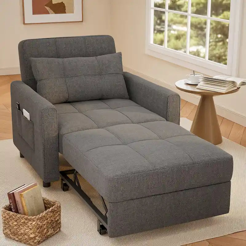 3-in-1-Schlafsofa mit Ausziehfunktion und Schlafsessel, wandelbare, verstellbare und faltbare gepolsterte Liege